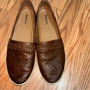 Frye and Co Brown Braided Leather Slip On Cody Sneaker Womens 8.5